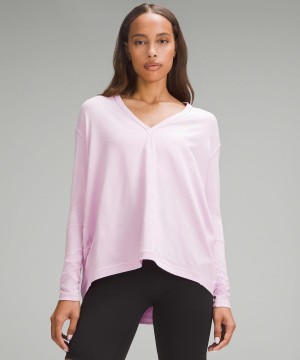 Lululemon Back In Action V-Neck Langermet Skjorte Dame Rosa | NO_LuLu69120