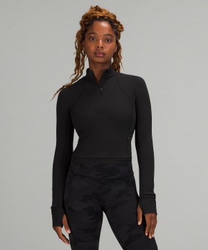 Lululemon It's Rulu Cropped Half Zip Gensere Og Gensere Dame Svarte | NO_LuLu12215