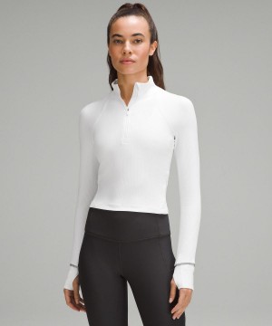 Lululemon It's Rulu Ribbed Cropped Half Zip Skjorte Dame Hvite | NO_LuLu61953