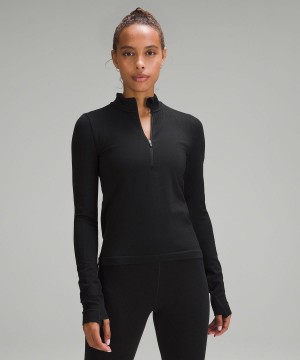 Lululemon Merino Wool-Blend Base Layer Half Zip Gensere Og Gensere Dame Svarte | NO_LuLu53601