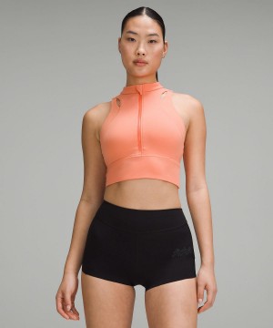 Lululemon Nulux Cropped Half-Zip Track Tank Top Dame Korall | NO_LuLu62346