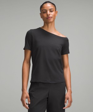 Lululemon Off-The-Shoulder Cotton T-skjorte Dame Svarte | NO_LuLu63372