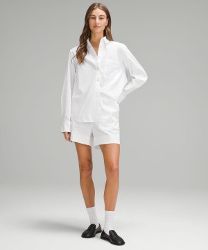 Lululemon Relaxed-Fit Cotton-Blend Poplin Button-Down Langermet Skjorte Dame Hvite | NO_LuLu63629