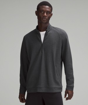 Lululemon Textured Double-Knit Cotton Half Zip Gensere Og Gensere Herre Svarte | NO_LuLu92182