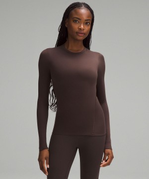 Lululemon Wundermost Ultra-Soft Nulu Crewneck Langermet Skjorte Dame Kaffe | NO_LuLu14105