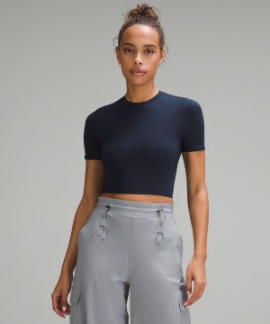 Lululemon Wundermost Ultra-Soft Nulu Crewneck Cropped T-Shirt Skjorte Dame Marineblå | NO_LuLu61769