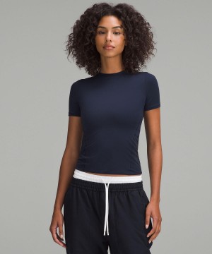 Lululemon Wundermost Ultra-Soft Nulu Hip-Length Crew Short-Sleeve T-skjorte Dame Marineblå | NO_LuLu21611