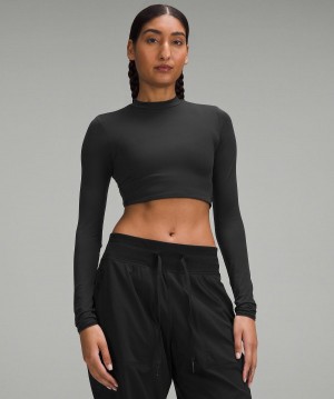 Lululemon Wundermost Ultra-Soft Nulu Mockneck Super-Cropped Langermet Skjorte Dame Svarte | NO_LuLu55117