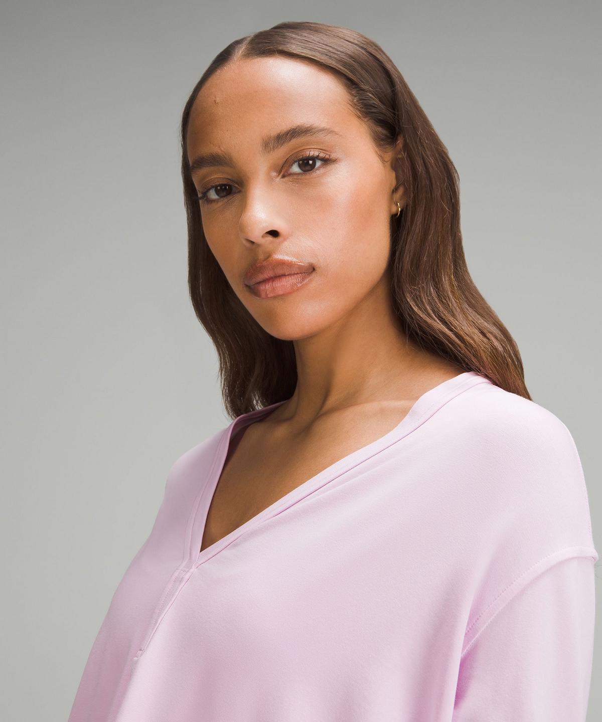 Lululemon Back In Action V-Neck Long-Sleeve Skjorte Dame Rosa | NO_LuLu30263