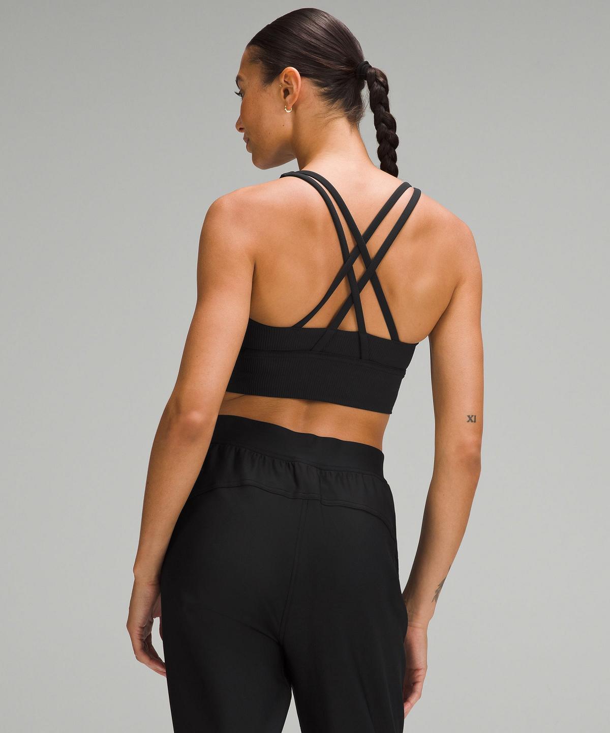 Lululemon Energy Ribbed Longline Medium Support, B–D Cups Sports BH Dame Svarte | NO_LuLu65391