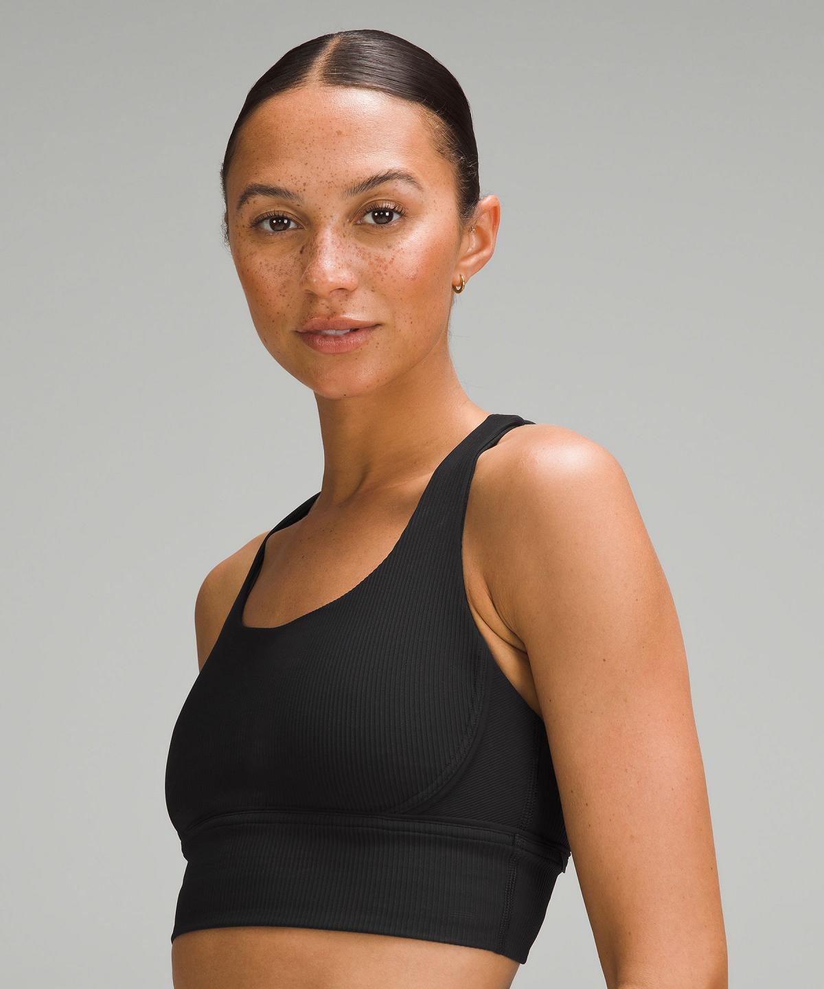 Lululemon Energy Ribbed Longline Medium Support, B–D Cups Sports BH Dame Svarte | NO_LuLu65391