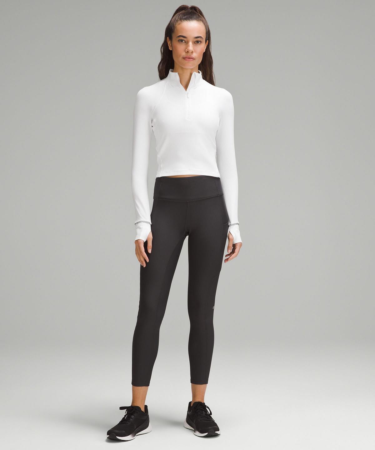 Lululemon It's Rulu Ribbed Cropped Half Zip Langermet Skjorte Dame Hvite | NO_LuLu71954