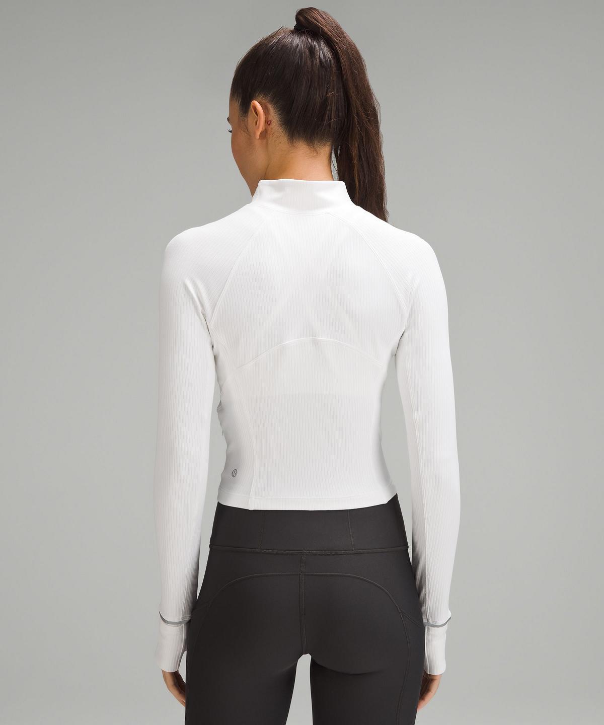 Lululemon It's Rulu Ribbed Cropped Half Zip Langermet Skjorte Dame Hvite | NO_LuLu71954