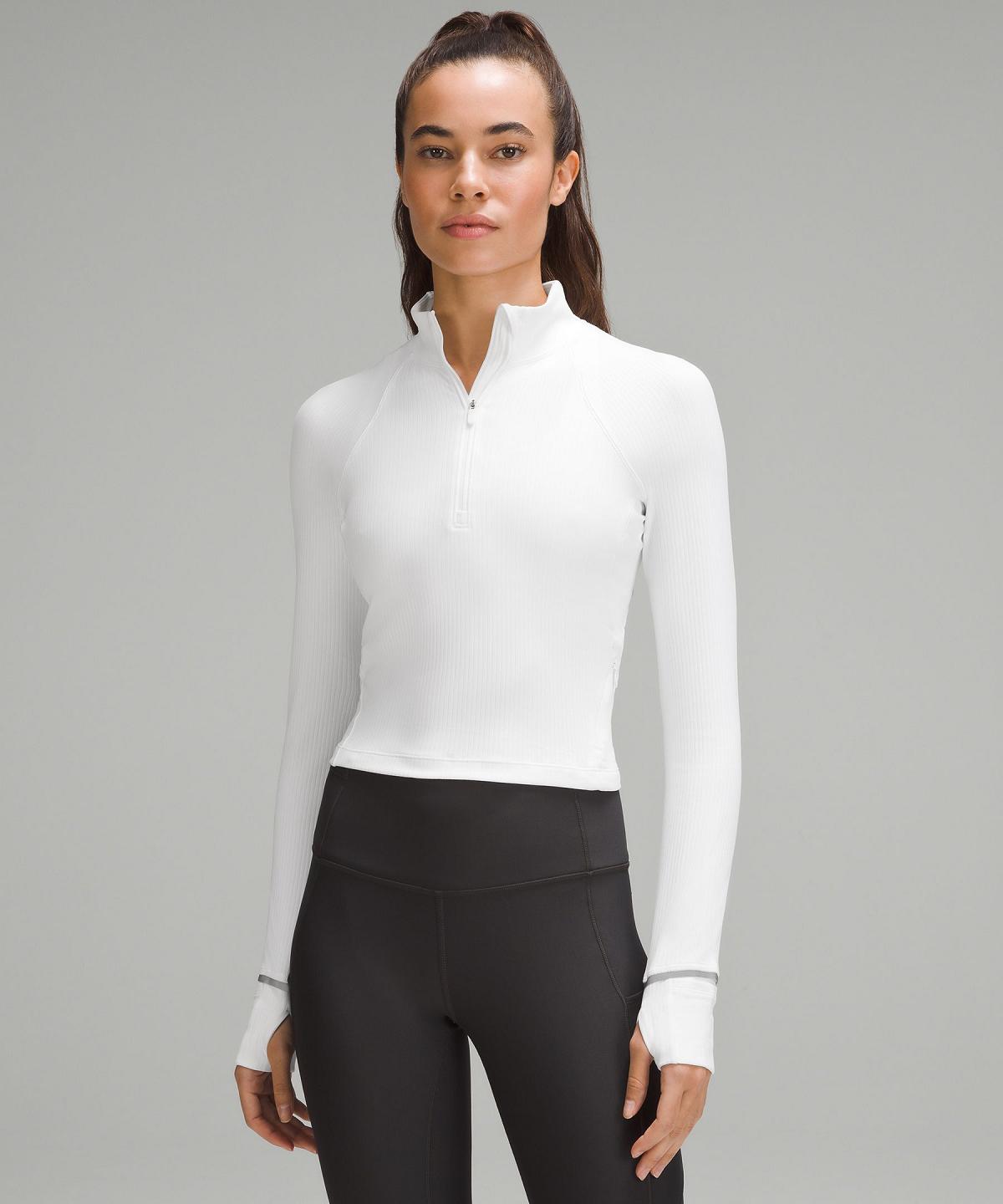 Lululemon It's Rulu Ribbed Cropped Half Zip Langermet Skjorte Dame Hvite | NO_LuLu71954