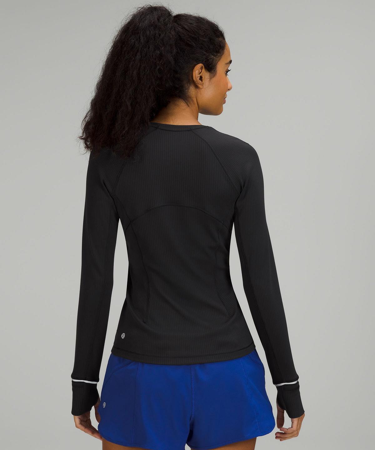 Lululemon It's Rulu Ribbed Long-Sleeve T-skjorte Dame Svarte | NO_LuLu66100