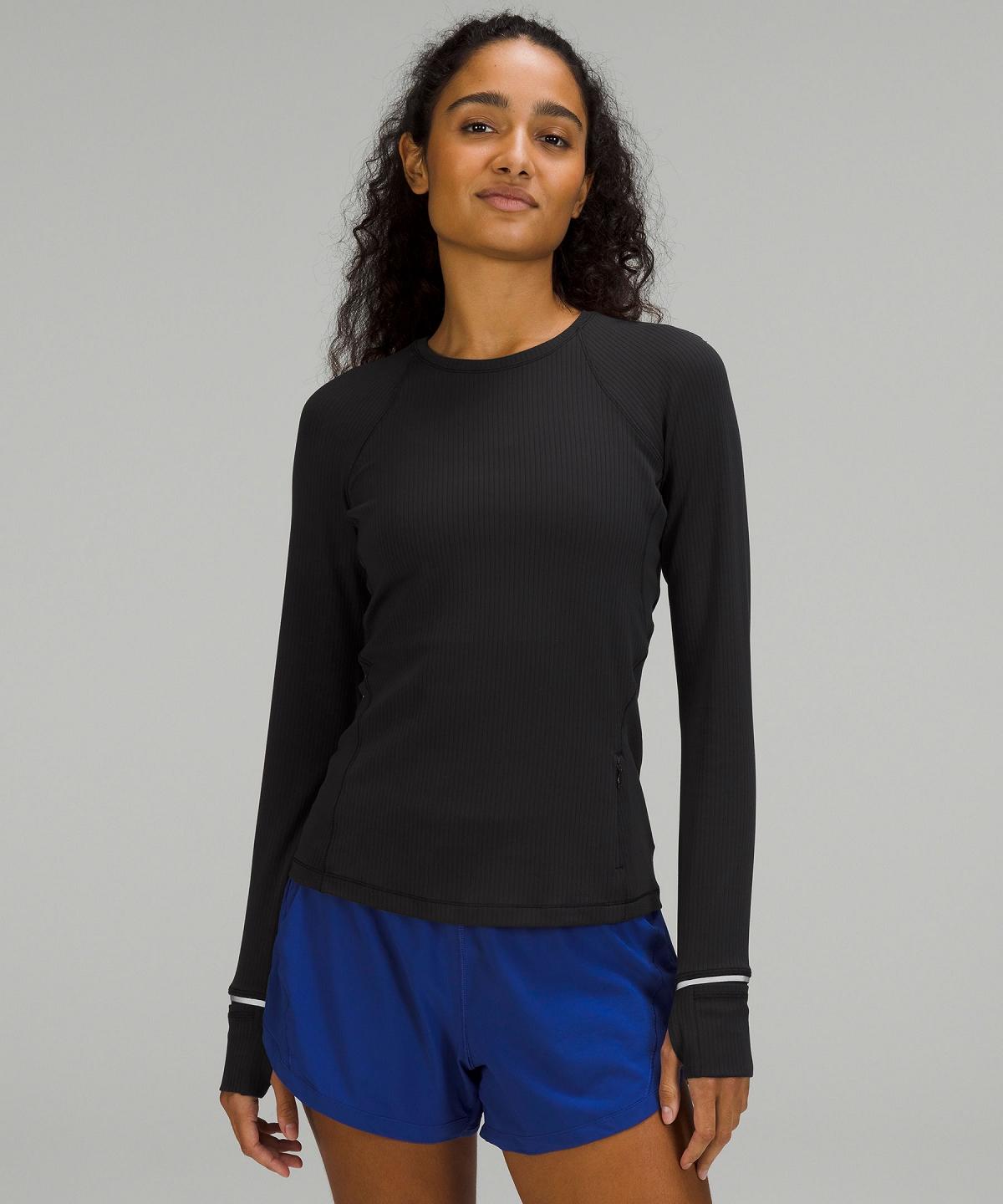 Lululemon It's Rulu Ribbed Long-Sleeve T-skjorte Dame Svarte | NO_LuLu66100