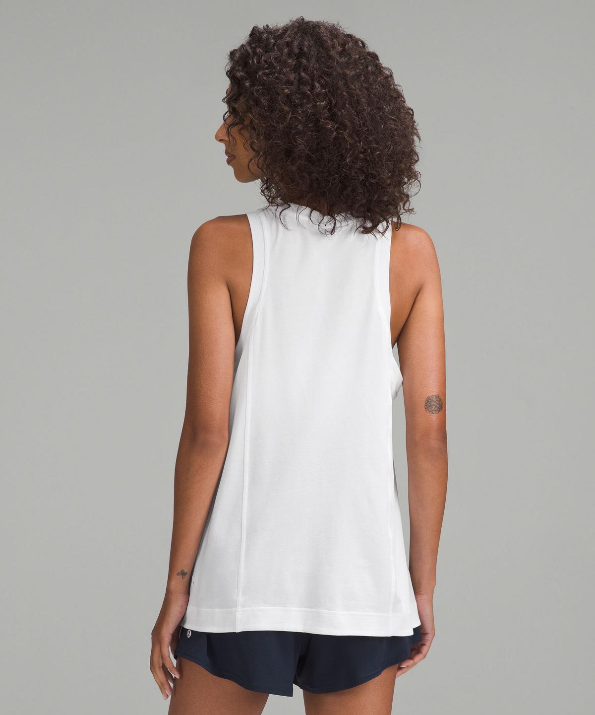 Lululemon Long Cotton Crewneck Tank Top Dame Hvite | NO_LuLu66068