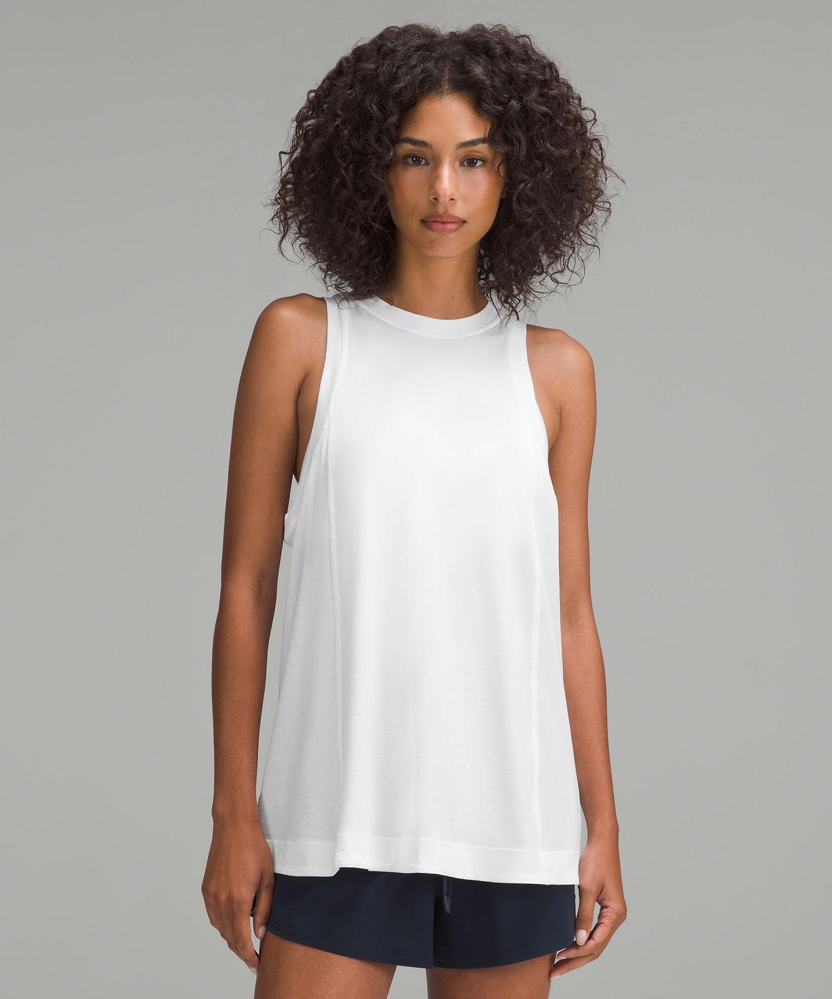 Lululemon Long Cotton Crewneck Tank Top Dame Hvite | NO_LuLu66068