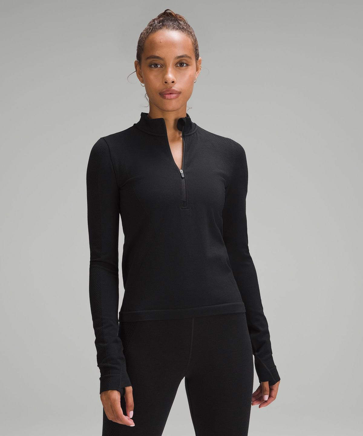 Lululemon Merino Wool-Blend Base Layer Half Zip Skjorte Dame Svarte | NO_LuLu97918