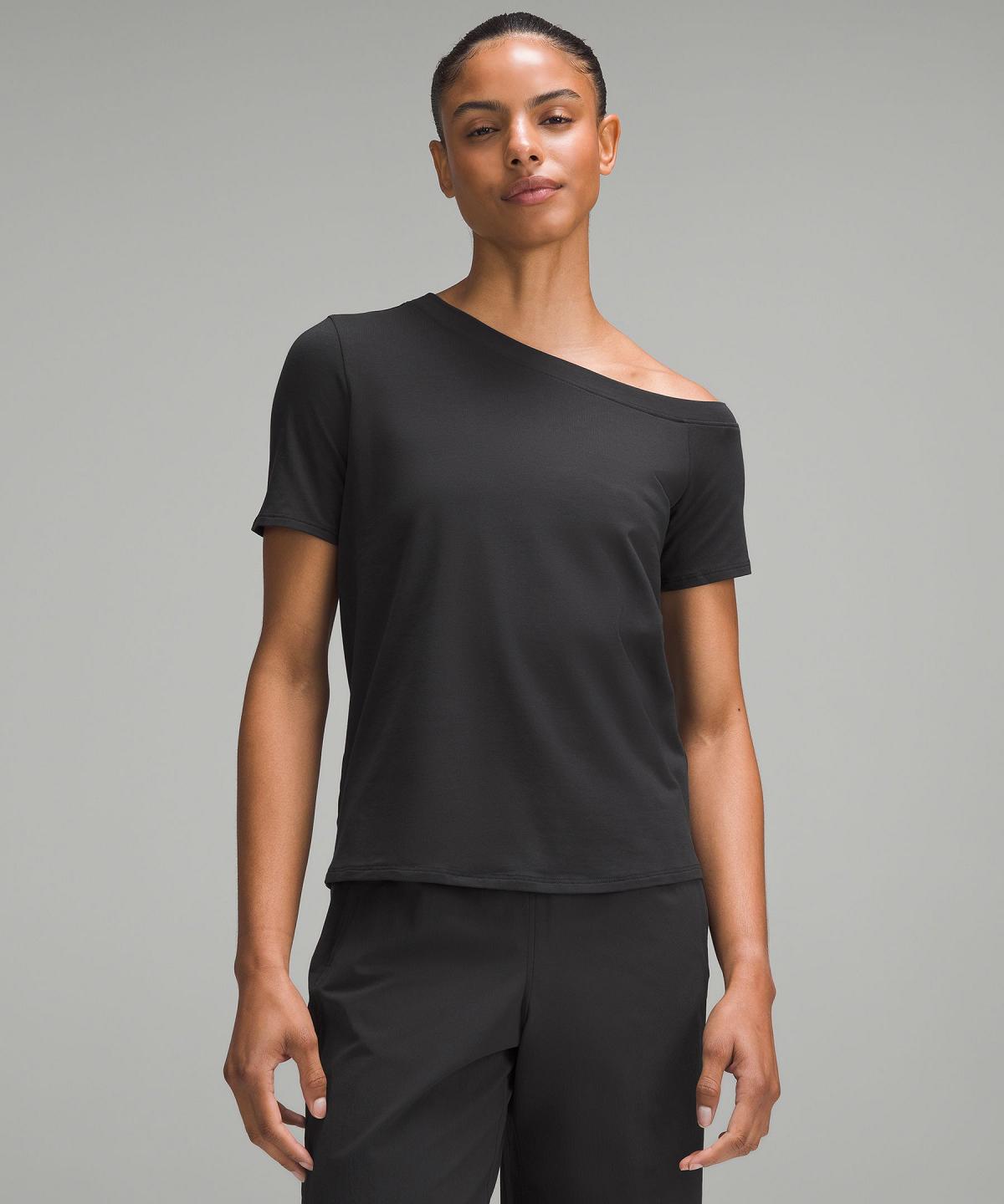 Lululemon Off-The-Shoulder Cotton T-Shirt Skjorte Dame Svarte | NO_LuLu81225