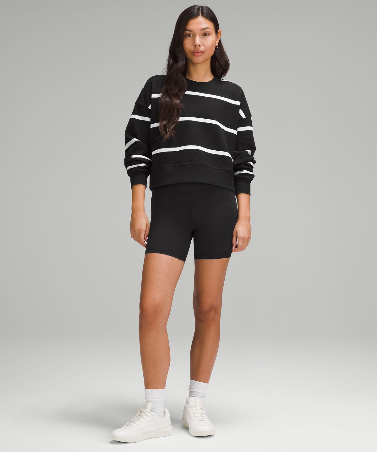 Lululemon Perfectly Oversized Cropped Crew Gensere Og Gensere Dame Svarte Hvite | NO_LuLu26023