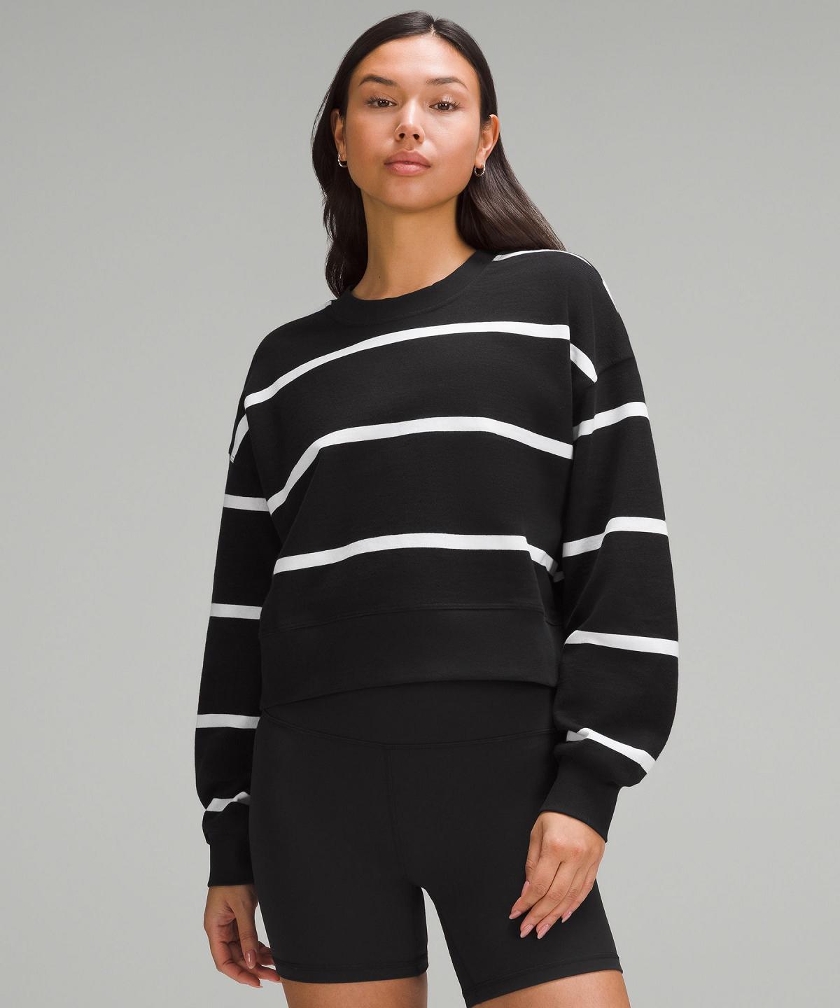 Lululemon Perfectly Oversized Cropped Crew Gensere Og Gensere Dame Svarte Hvite | NO_LuLu26023