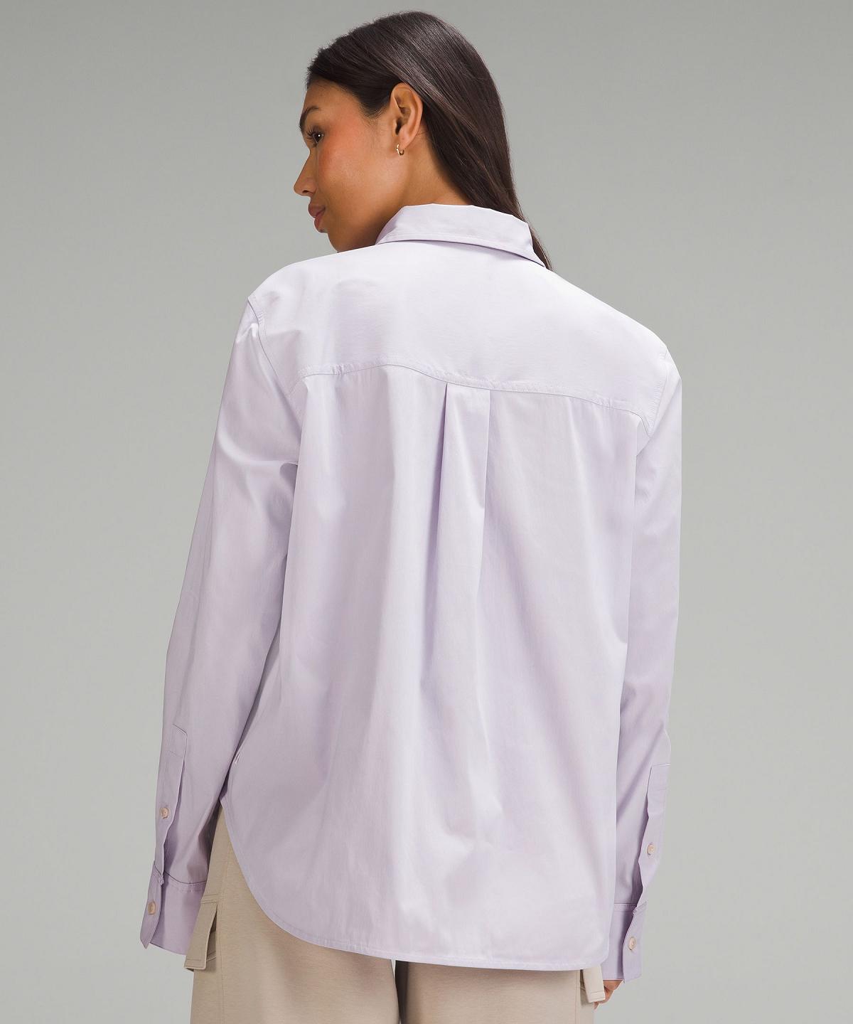 Lululemon Relaxed-Fit Cotton-Blend Poplin Button-Down Langermet Skjorte Dame Lilla | NO_LuLu58682