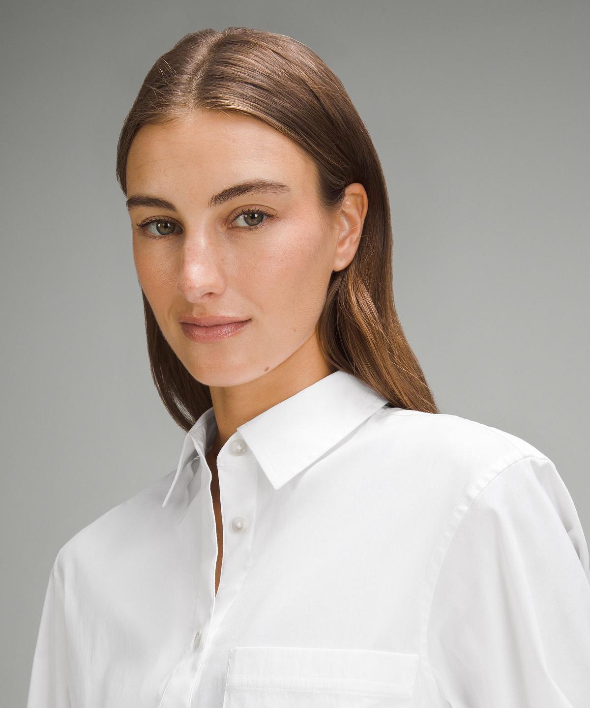 Lululemon Relaxed-Fit Cotton-Blend Poplin Button-Down Langermet Skjorte Dame Hvite | NO_LuLu63629