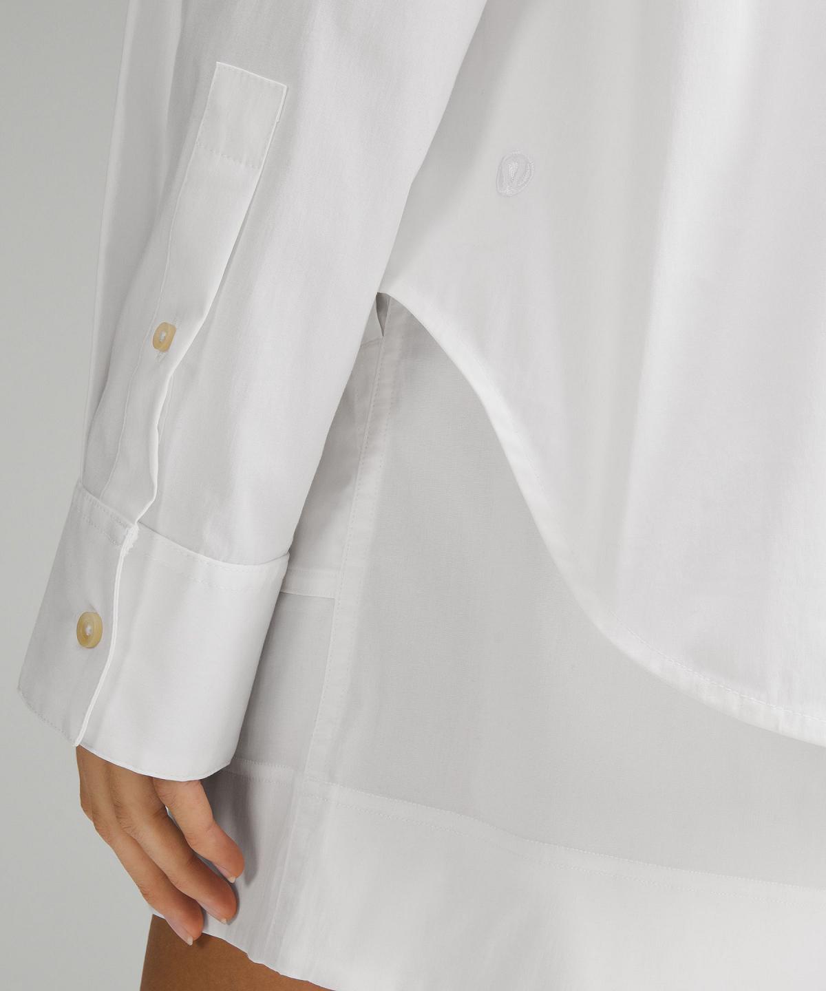 Lululemon Relaxed-Fit Cotton-Blend Poplin Button-Down Langermet Skjorte Dame Hvite | NO_LuLu63629