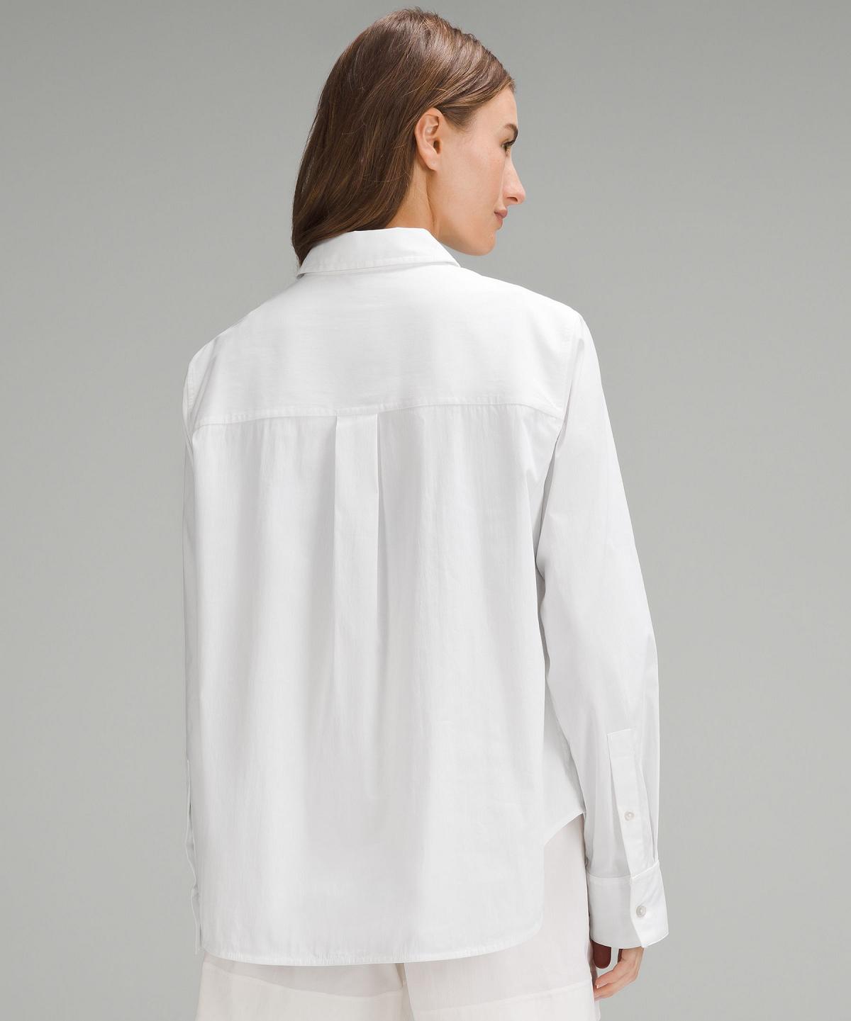 Lululemon Relaxed-Fit Cotton-Blend Poplin Button-Down Skjorte Dame Hvite | NO_LuLu86176