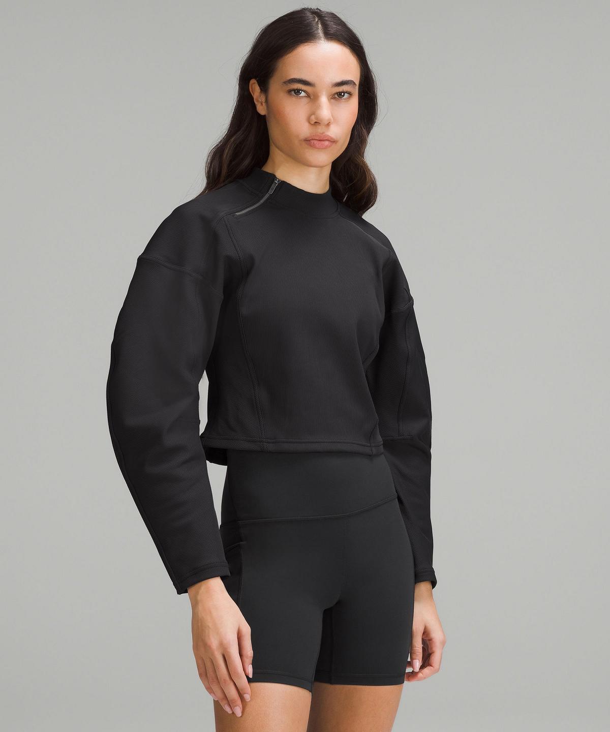 Lululemon Ribbed Luxtreme Wide-Sleeve Pullover Langermet Skjorte Dame Svarte | NO_LuLu30467