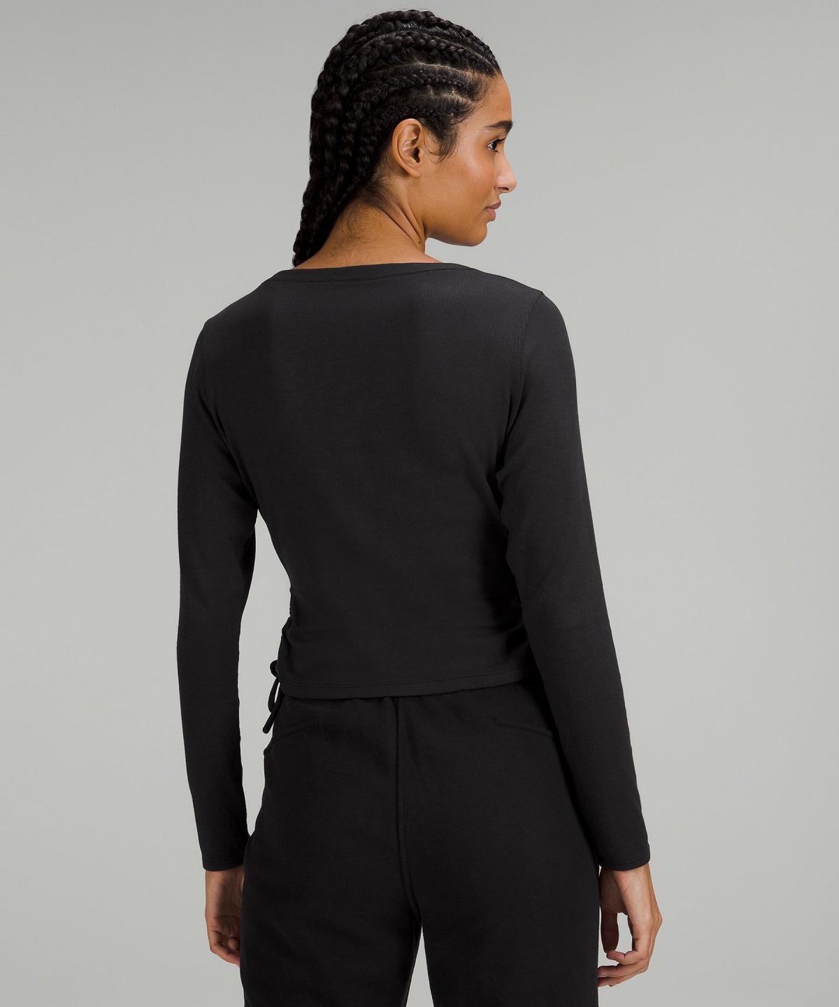 Lululemon Side-Cinch Ribbed Cardigan Langermet Skjorte Dame Svarte | NO_LuLu13557