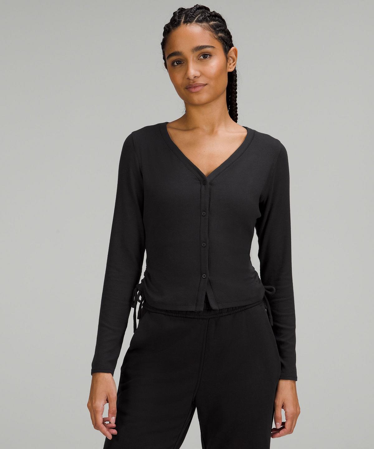 Lululemon Side-Cinch Ribbed Cardigan Langermet Skjorte Dame Svarte | NO_LuLu13557