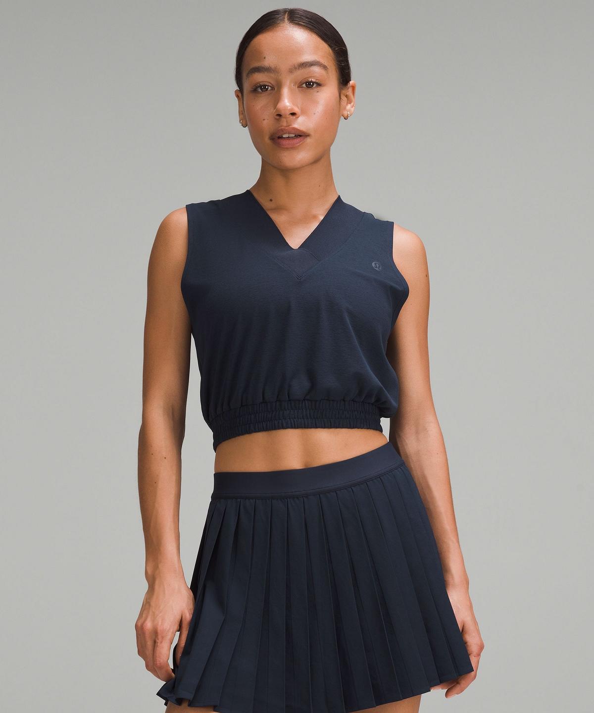 Lululemon Sleeveless Cropped Tennis Skjorte Dame Marineblå | NO_LuLu90490