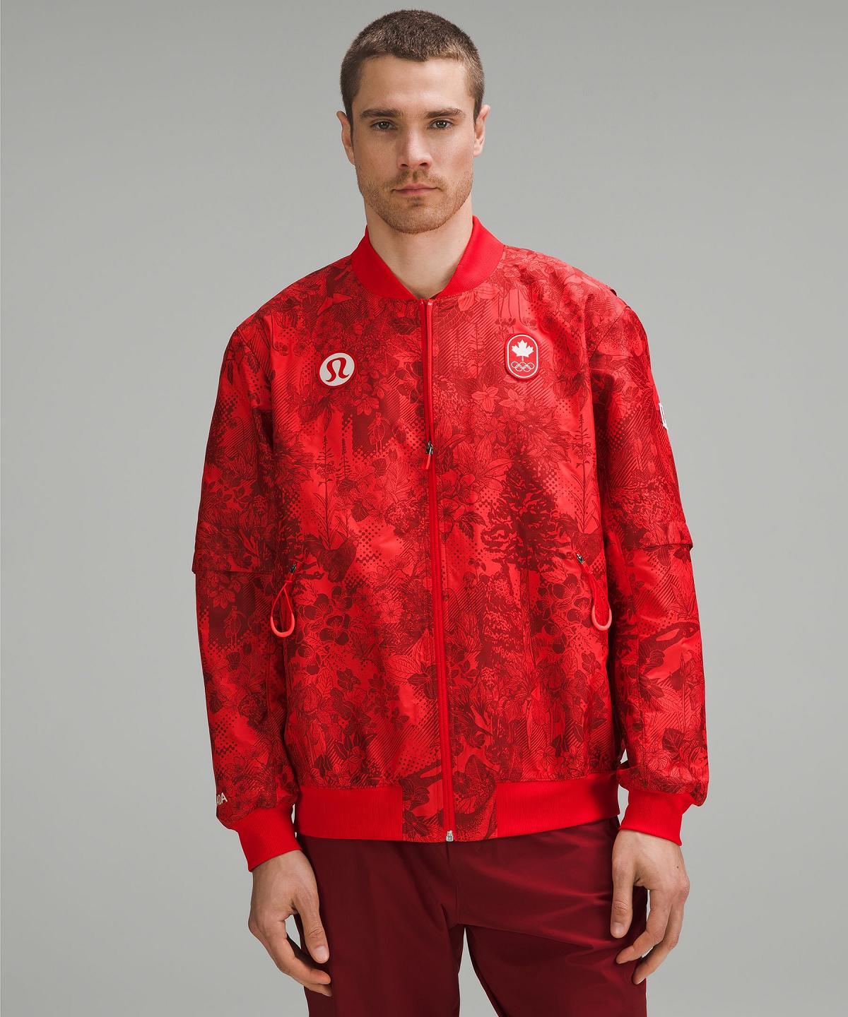 Lululemon Team Canada Vented Jacquard Bomber Jakker Og Jakker Herre Mørke Rød | NO_LuLu70656