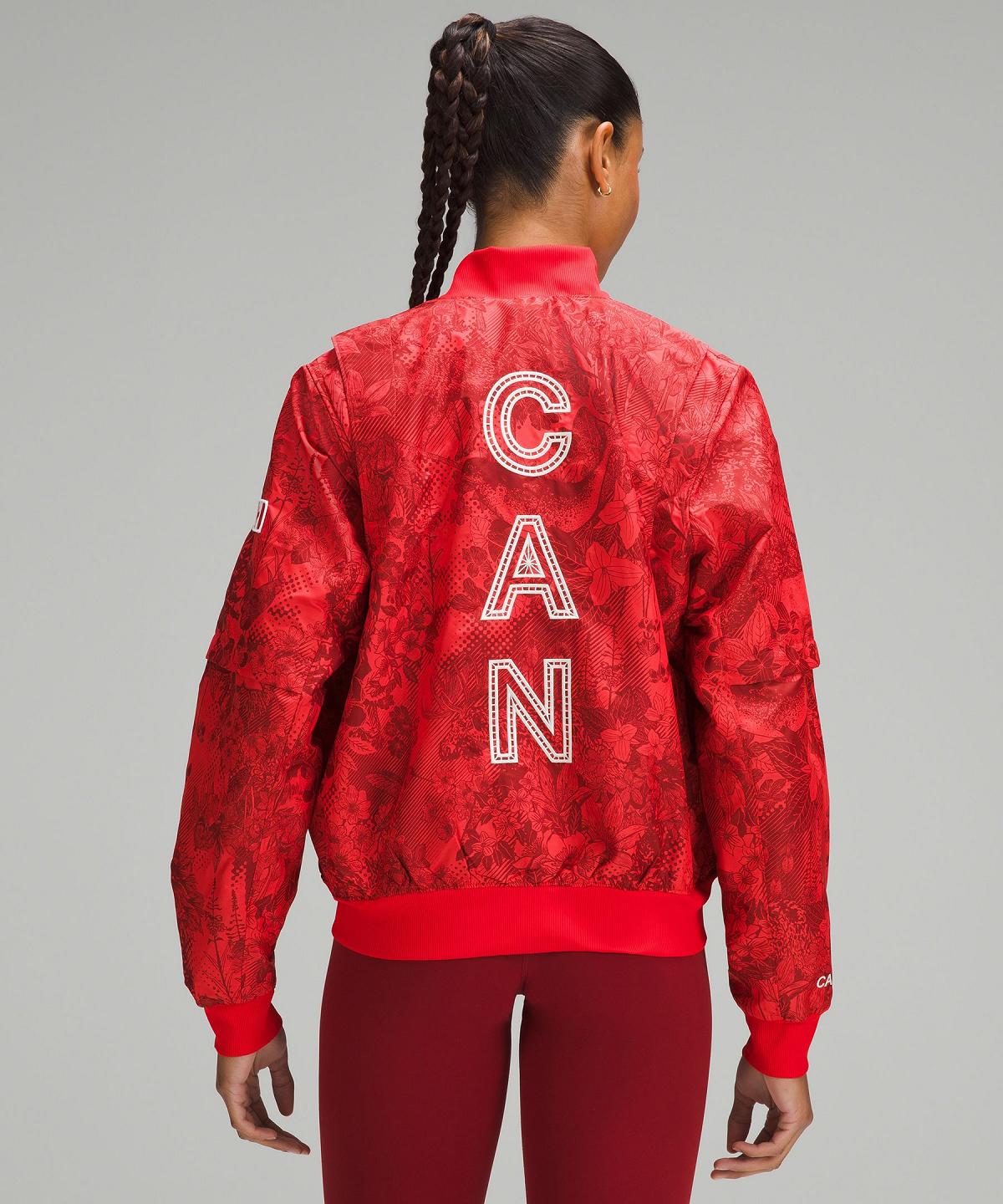 Lululemon Team Canada Women's Vented Jacquard Bomber Jakker Og Jakker Dame Mørke Rød | NO_LuLu54333