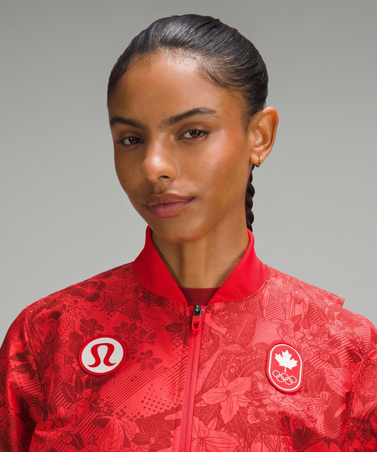 Lululemon Team Canada Women's Vented Jacquard Bomber Jakker Og Jakker Dame Mørke Rød | NO_LuLu54333