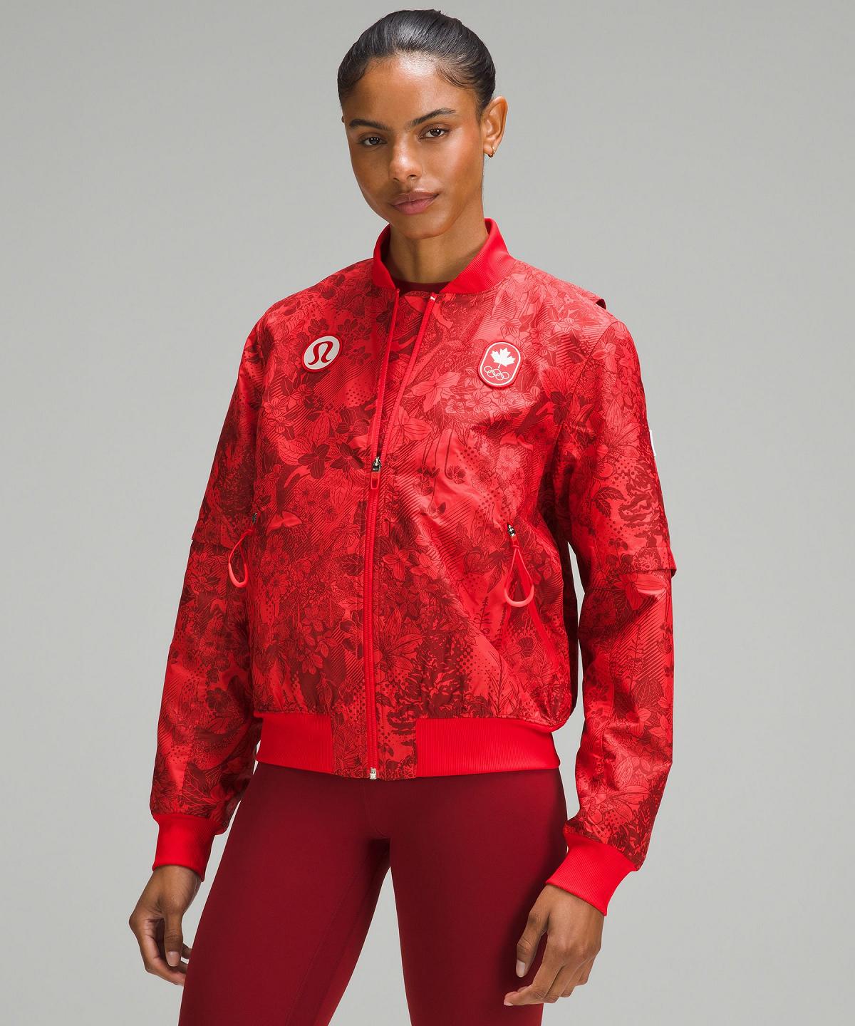 Lululemon Team Canada Women's Vented Jacquard Bomber Jakker Og Jakker Dame Mørke Rød | NO_LuLu54333