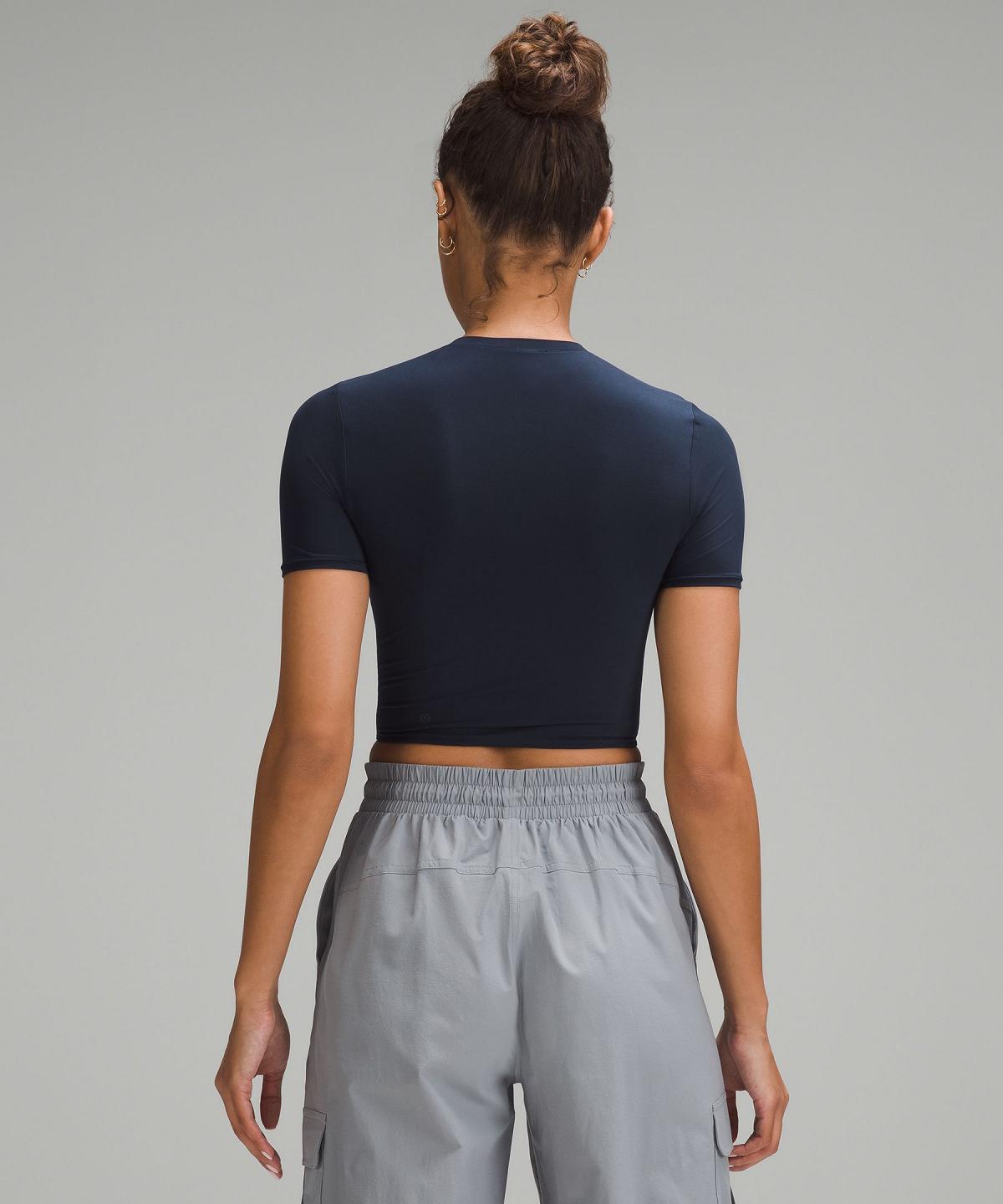 Lululemon Wundermost Ultra-Soft Nulu Crewneck Cropped T-Shirt Skjorte Dame Marineblå | NO_LuLu61769