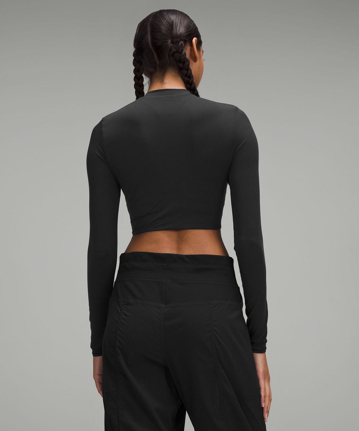 Lululemon Wundermost Ultra-Soft Nulu Mockneck Super-Cropped Long-Sleeve Skjorte Dame Svarte | NO_LuLu87520