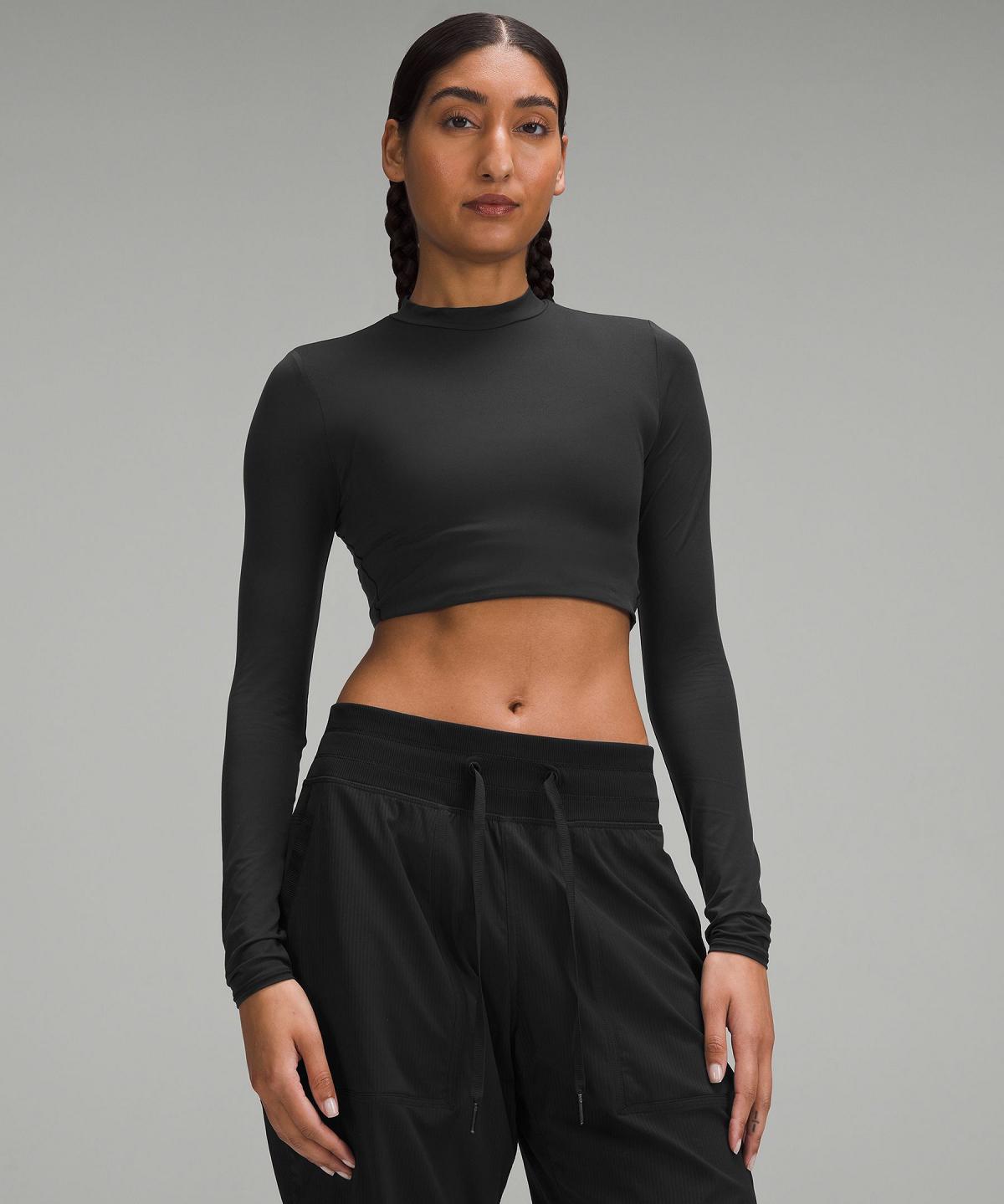 Lululemon Wundermost Ultra-Soft Nulu Mockneck Super-Cropped Long-Sleeve Skjorte Dame Svarte | NO_LuLu87520